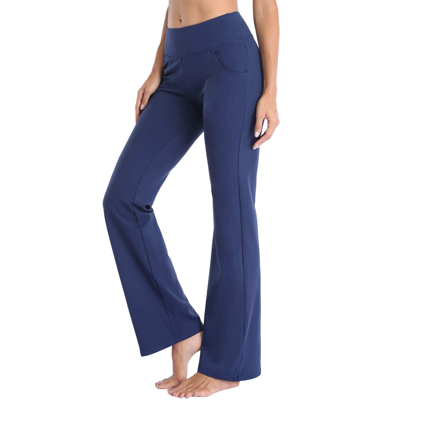thumbnail image 3 of Pantalones de yoga de mujer con cintura alta y pernera acampanada - Pernera recta ancha, bolsillos, poliéster, largo completo, informales/deportivos - S-XL, 3 of 8